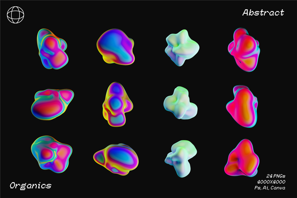 IRIDESCENT 60个趣味活力3D抽象颗粒感渐变液体流体斑点形状海报背景素材包 3D ORGANIC SHAPES . 第13张