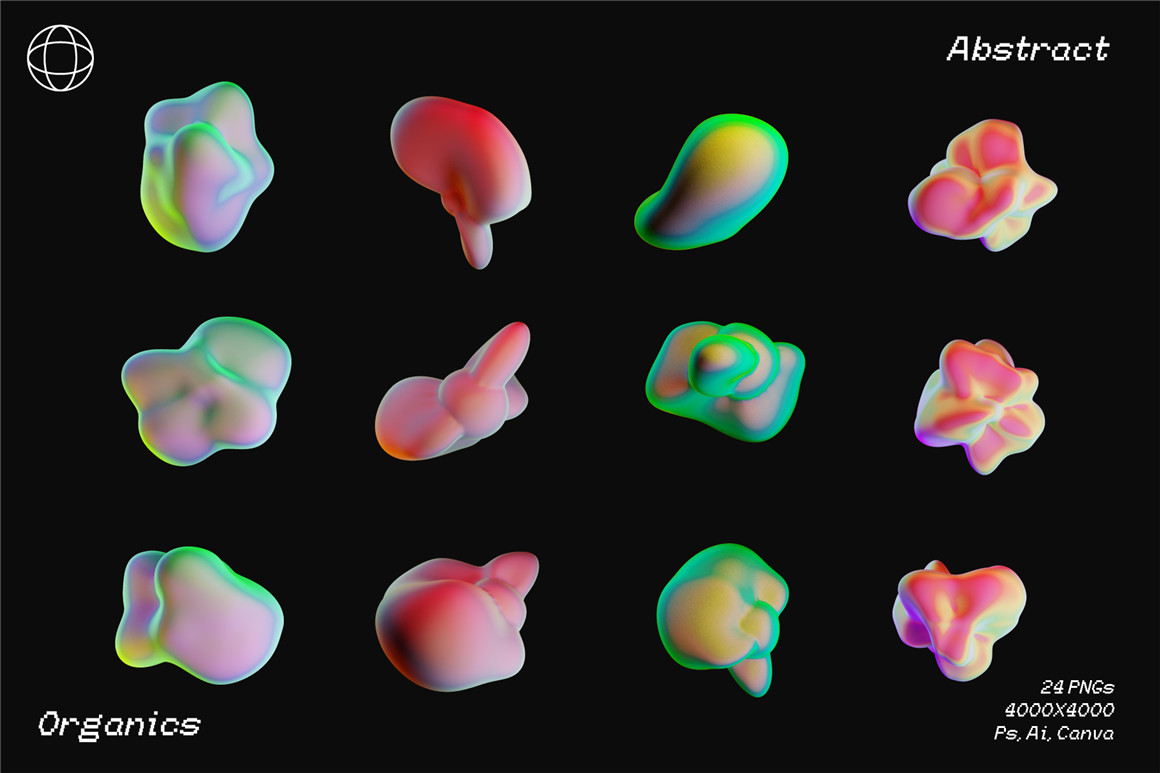 IRIDESCENT 60个趣味活力3D抽象颗粒感渐变液体流体斑点形状海报背景素材包 3D ORGANIC SHAPES . 第15张