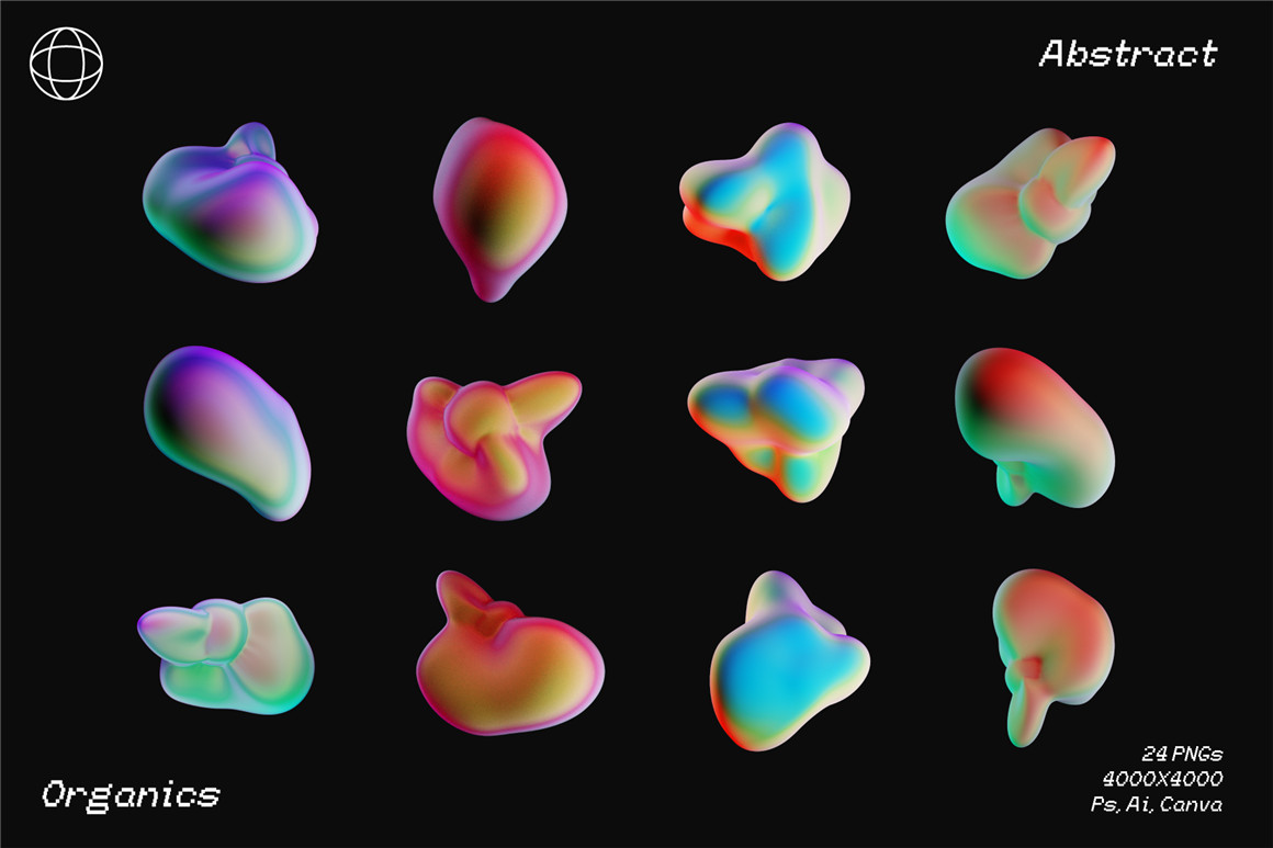 IRIDESCENT 60个趣味活力3D抽象颗粒感渐变液体流体斑点形状海报背景素材包 3D ORGANIC SHAPES . 第16张