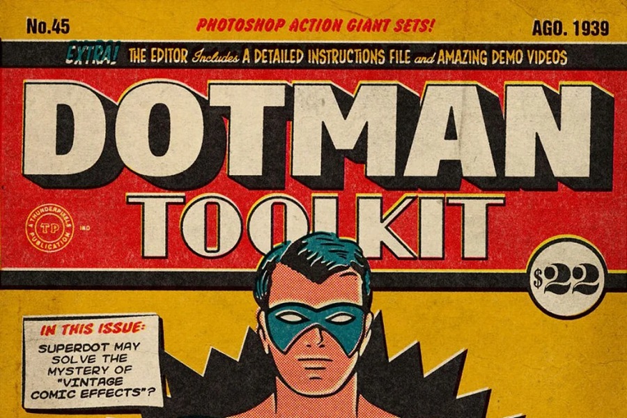 DotMan ToolKit 80年代复古美学波普艺术漫画半色调纸质扫描印刷墨迹纹理包 Vintage Comic Effects . 第1张