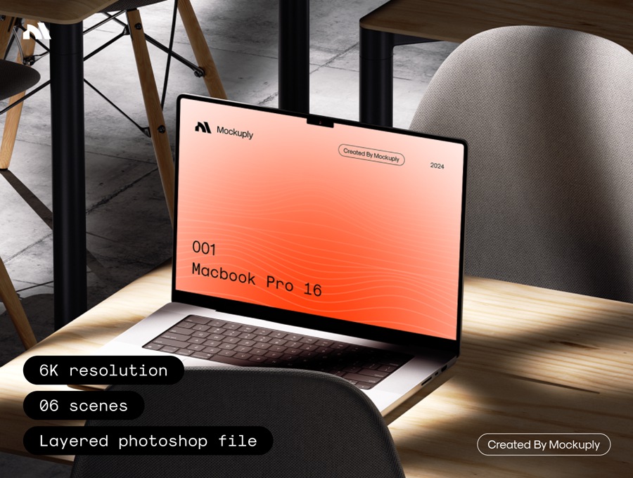 6款创意真实拍摄网站界面设计展示效果图苹果MacBook Pro 16演示PS贴图样机模板 Mockuply, Macbook pro 16 on chair , 第1张