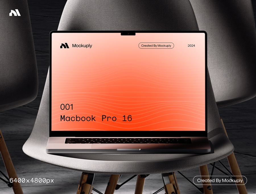 6款创意真实拍摄网站界面设计展示效果图苹果MacBook Pro 16演示PS贴图样机模板 Mockuply, Macbook pro 16 on chair , 第3张