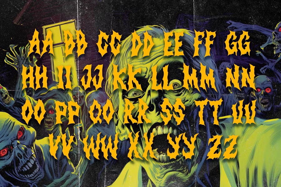 时尚复古金属品牌海报电影徽标设计y2k装饰英文字体安装包 Strange Mystery Horror Metal Display Font , 第2张