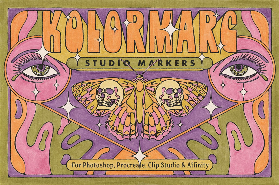 TGTS 复古美学半色调墨迹混合风格插画纹理笔尖PS笔刷 KolorMarc for Photoshop . 第1张