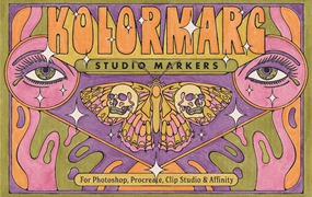 TGTS 复古美学半色调墨迹混合风格插画纹理笔尖PS笔刷 KolorMarc for Photoshop