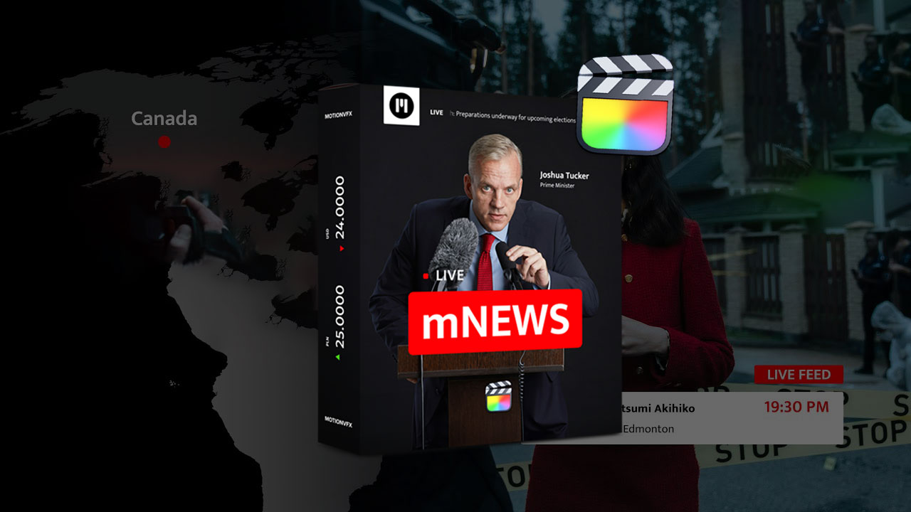 MotionVFX – mNews 商务新闻广播内容传播图表网格标题转场栏目包装效果FCPX插件 , 第1张