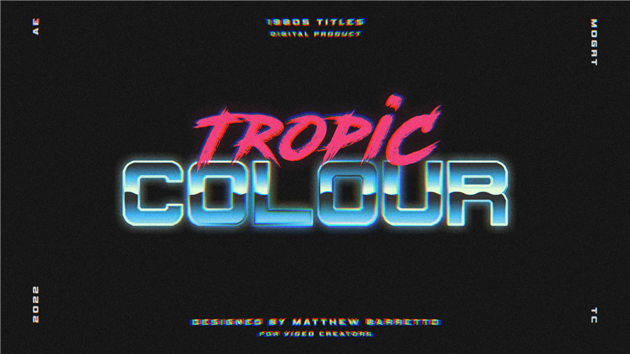 Tropic Colour 80年代复古创意金属渐变3D漫反射排版视觉效果标题AE/PR模板工具包+VHS叠加视频素材 80’S RETRO FILM TITLES . 第3张