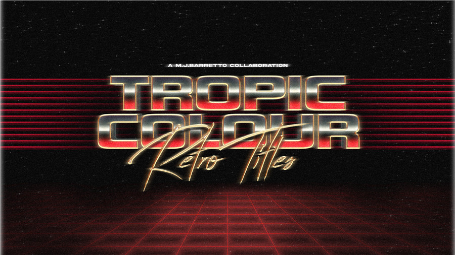 Tropic Colour 80年代复古创意金属渐变3D漫反射排版视觉效果标题AE/PR模板工具包+VHS叠加视频素材 80’S RETRO FILM TITLES . 第4张