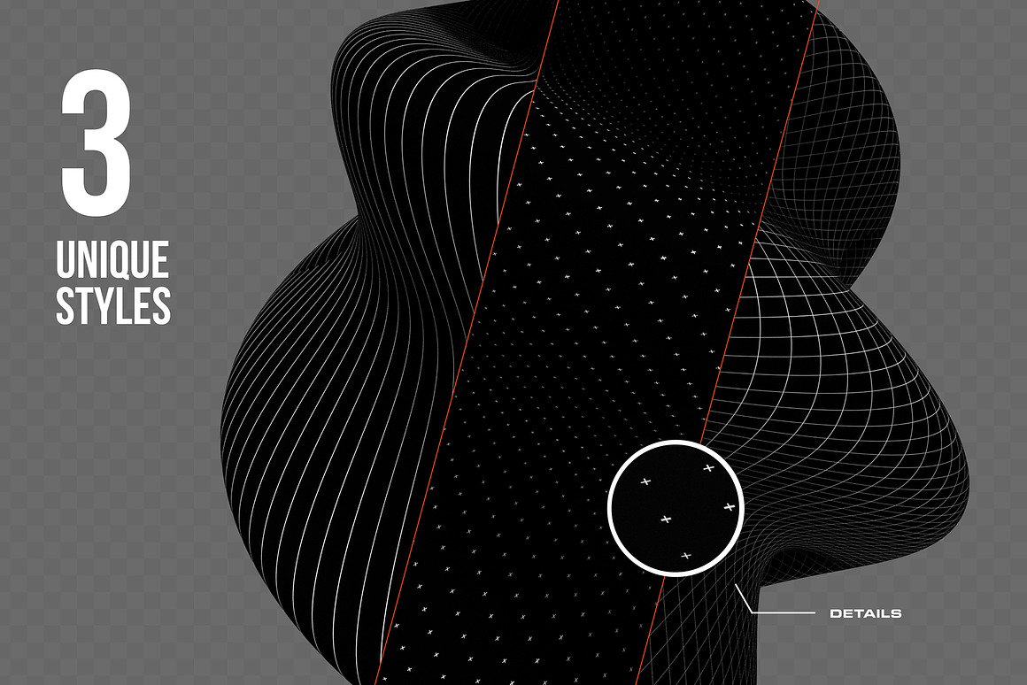 390+款未来科幻赛博朋克5K高清黑白抽象3D几何图形PNG免抠图设计素材 390+ Lines & Dots 3D Shapes , 第3张