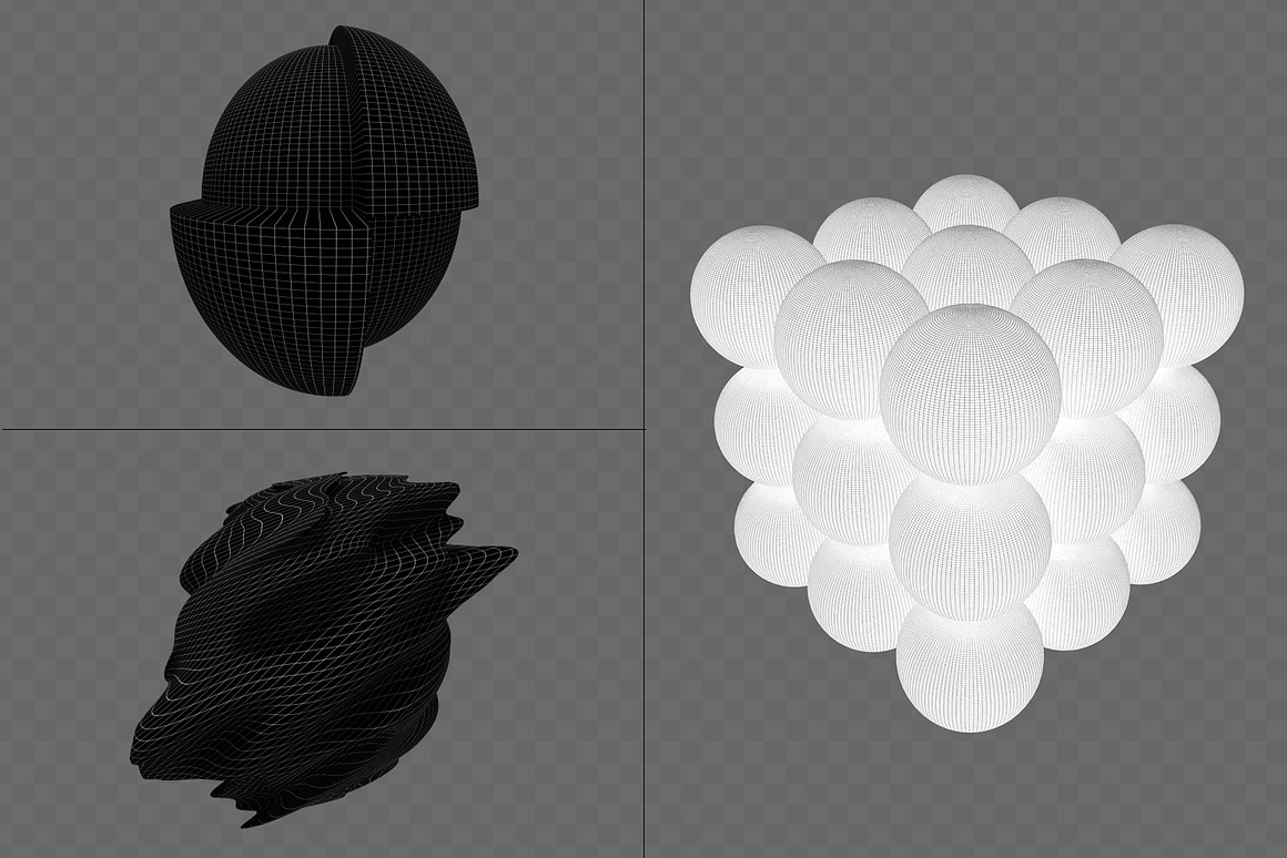 390+款未来科幻赛博朋克5K高清黑白抽象3D几何图形PNG免抠图设计素材 390+ Lines & Dots 3D Shapes , 第4张