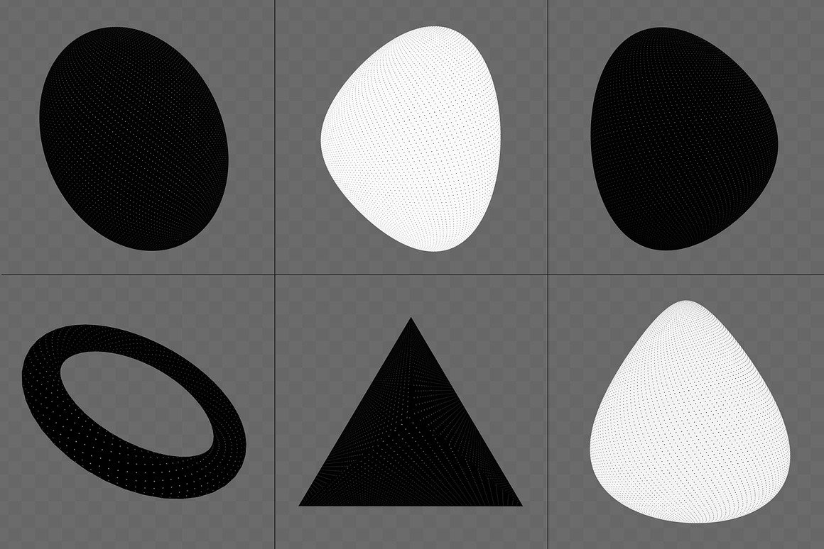 390+款未来科幻赛博朋克5K高清黑白抽象3D几何图形PNG免抠图设计素材 390+ Lines & Dots 3D Shapes , 第10张