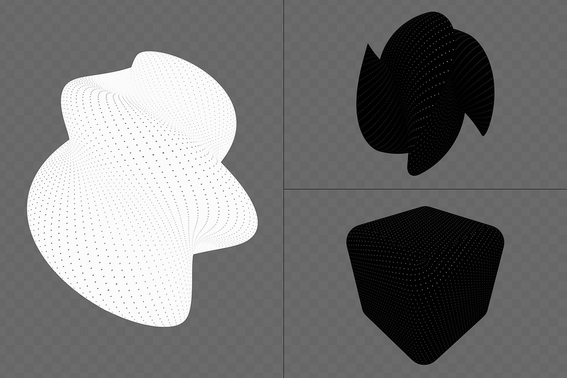 390+款未来科幻赛博朋克5K高清黑白抽象3D几何图形PNG免抠图设计素材 390+ Lines & Dots 3D Shapes , 第16张