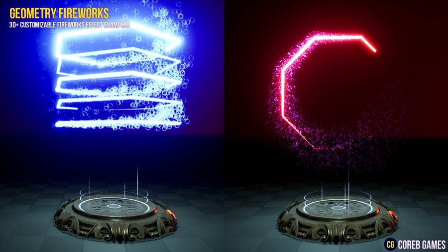 UE素材 火焰能量几何烟花粒子运动模拟视觉特效预设包素材 Geometry Fireworks VFX Pack , 第6张