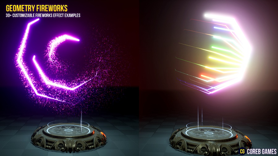 UE素材 火焰能量几何烟花粒子运动模拟视觉特效预设包素材 Geometry Fireworks VFX Pack , 第9张