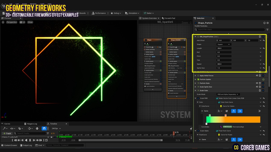 UE素材 火焰能量几何烟花粒子运动模拟视觉特效预设包素材 Geometry Fireworks VFX Pack , 第15张