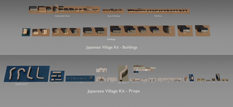 Blender模型 日式风格村庄房屋建筑3D模型+中文视频教程 Japanese Village Kitbash , 第5张