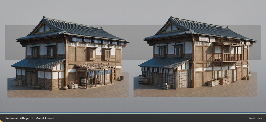 Blender模型 日式风格村庄房屋建筑3D模型+中文视频教程 Japanese Village Kitbash , 第7张