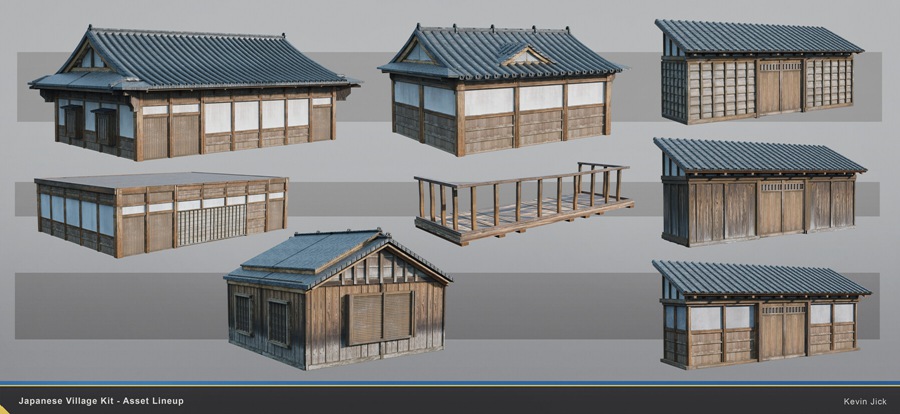 Blender模型 日式风格村庄房屋建筑3D模型+中文视频教程 Japanese Village Kitbash , 第9张