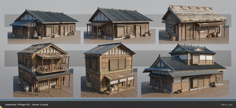 Blender模型 日式风格村庄房屋建筑3D模型+中文视频教程 Japanese Village Kitbash , 第14张