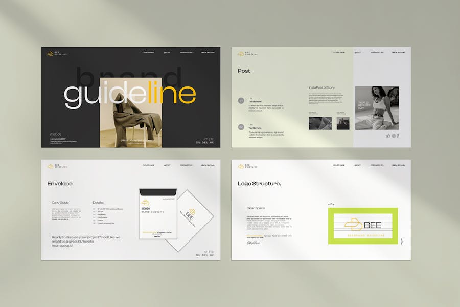 现代简约品牌市场商业计划介绍演示文稿设计Keynote模版 Bee Brand Guideline Keynote Template , 第3张