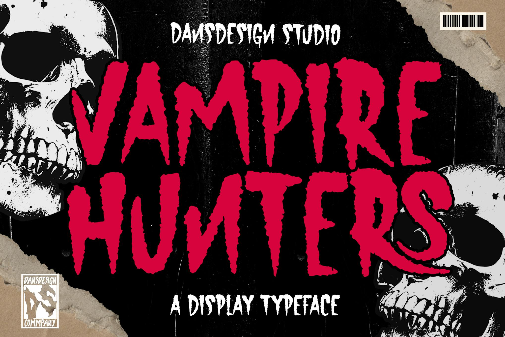 复古赛博朋克品牌服装徽标设计y2k装饰英文字体安装包 Vampire Hunters Horror Display Font , 第1张