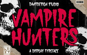 复古赛博朋克品牌服装徽标设计y2k装饰英文字体安装包 Vampire Hunters Horror Display Font