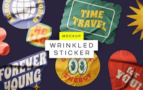 做旧褶皱不干胶贴纸标签设计展示效果图PSD样机模板 Wrinkled Sticker Mockup