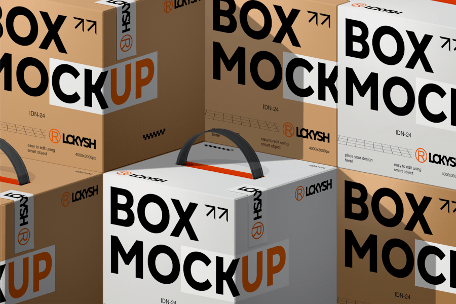 时尚方形手提产品包装纸盒设计展示效果图PS贴图样机模板 Box Mockup , 第1张