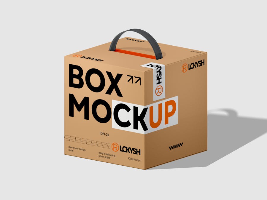 时尚方形手提产品包装纸盒设计展示效果图PS贴图样机模板 Box Mockup , 第3张