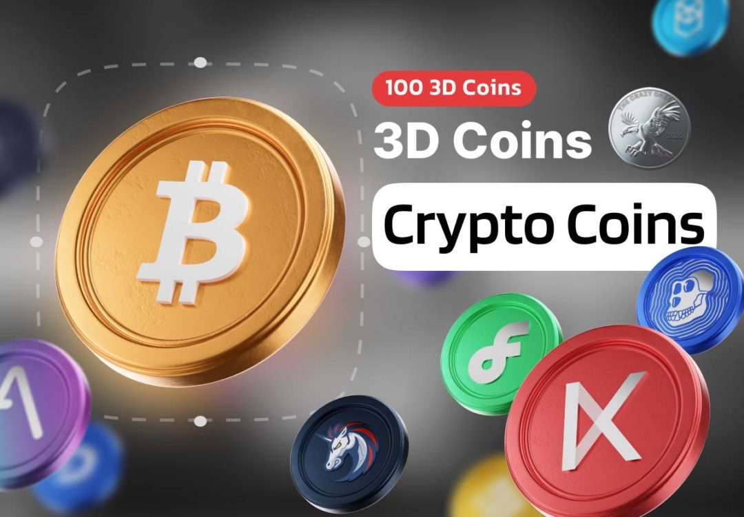 100款3D立体虚拟加密货币图标金融科技Icons设计Blender/PNG格式素材 Crypto Coins – 100 3D Coins , 第1张