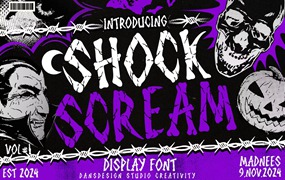 复古商业品牌服装徽标设计y2k装饰英文字体安装包 Shock Scream Horror Display Font