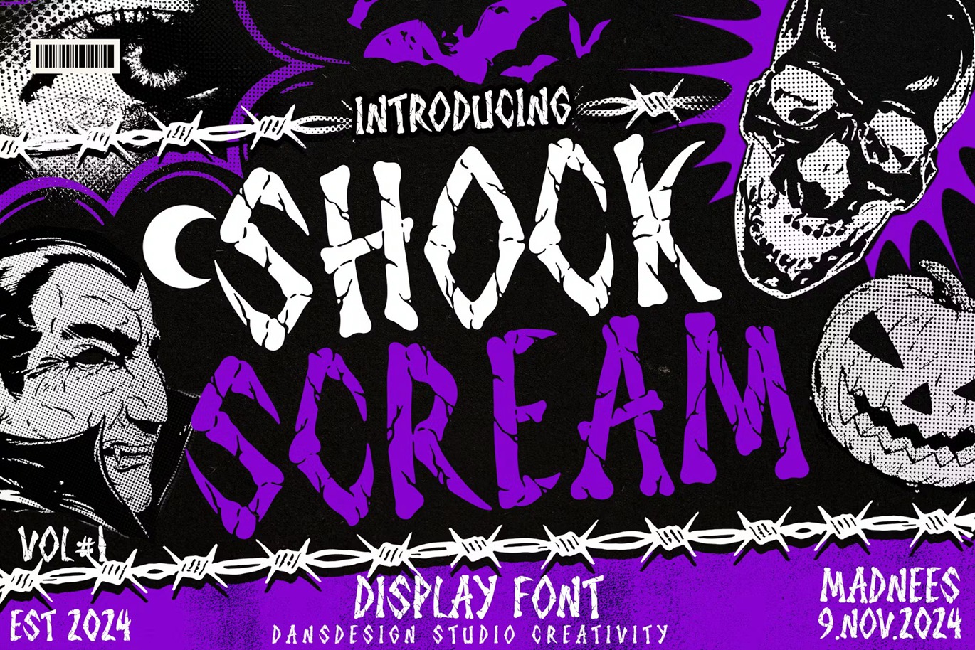 复古商业品牌服装徽标设计y2k装饰英文字体安装包 Shock Scream Horror Display Font , 第1张