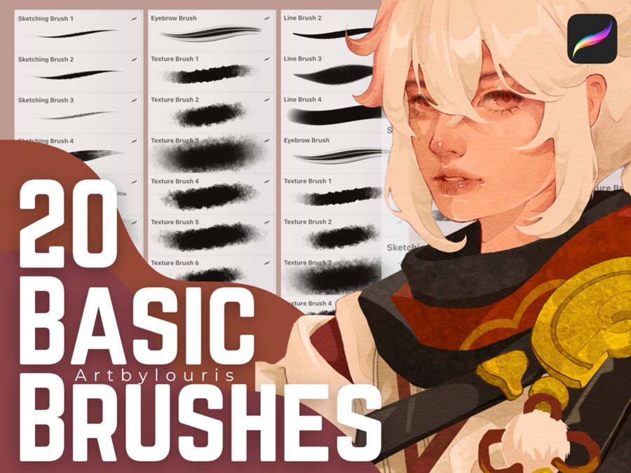 20款颗粒水墨喷墨绘画效果procreate笔刷画笔设计素材 Basic Brushes for Procreate , 第1张