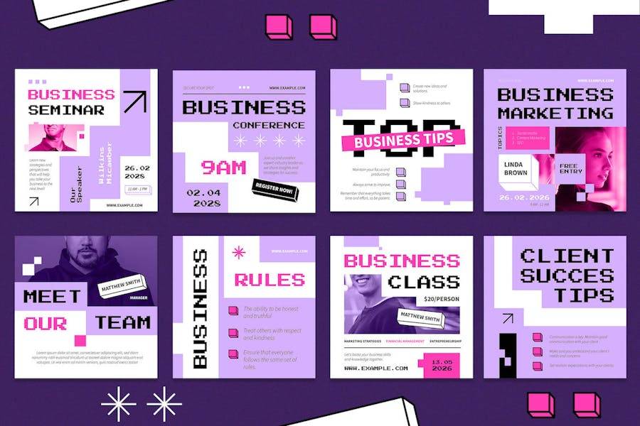 紫色像素化ins风公众号推文电商海报设计PSD分层源文件素材 Purple Pixelated Business Instagram Set , 第5张