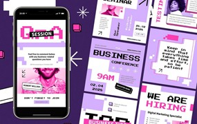 紫色像素化ins风公众号推文电商海报设计PSD分层源文件素材 Purple Pixelated Business Instagram Set