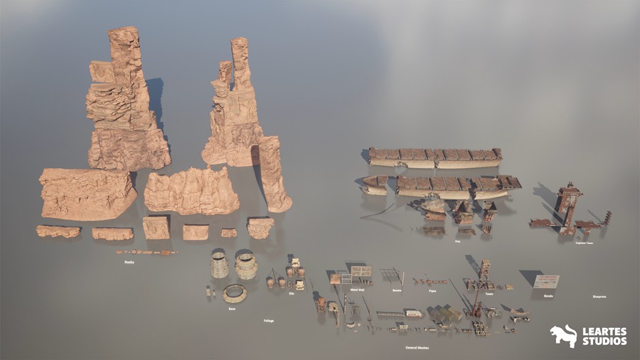 未来科幻废弃破损石油化工工厂3d模型ue设计素材 Wasteland Environment , 第19张