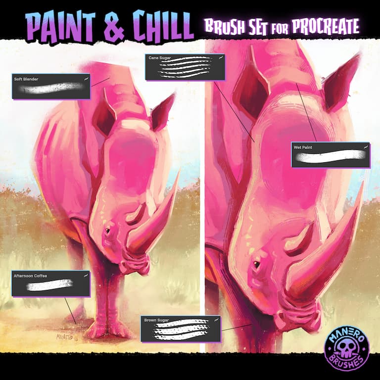 柔软颗粒喷绘水墨半色调数字艺术绘画效果procreate笔刷画笔素材 Paint & Chill Brush Set for Procreate 笔刷资源 第5张