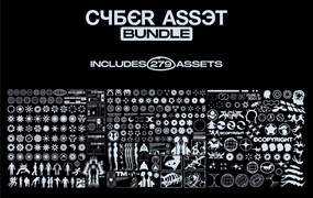 Hvnter 279个赛博朋克未来机能抽象艺术图标UI矢量插画设计套件 CYBER ICON BUNDLE