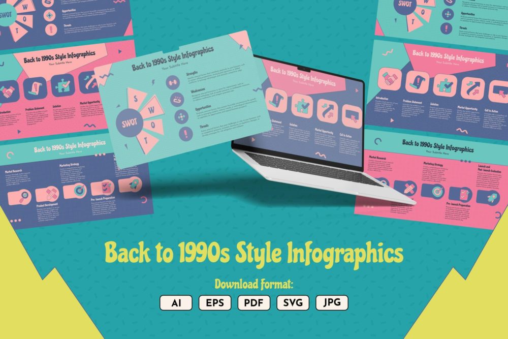 时尚复古美学信息图表图文排版设计模板 Back to 1990s Style Infographics , 第1张