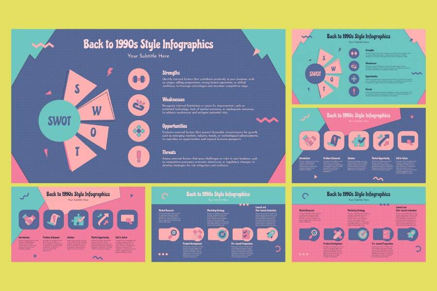 时尚复古美学信息图表图文排版设计模板 Back to 1990s Style Infographics , 第4张