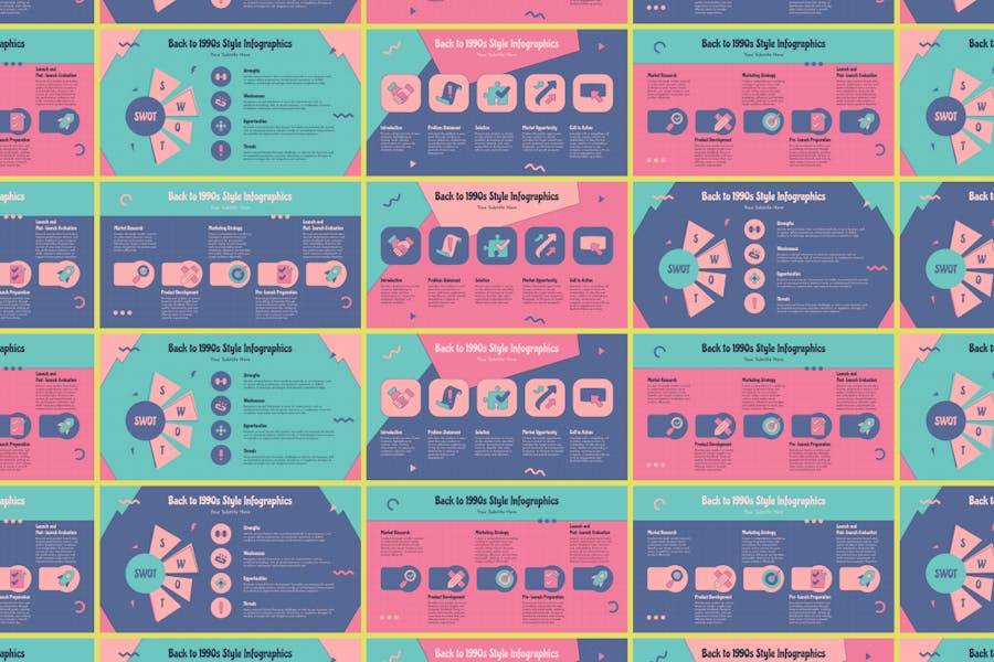 时尚复古美学信息图表图文排版设计模板 Back to 1990s Style Infographics , 第3张