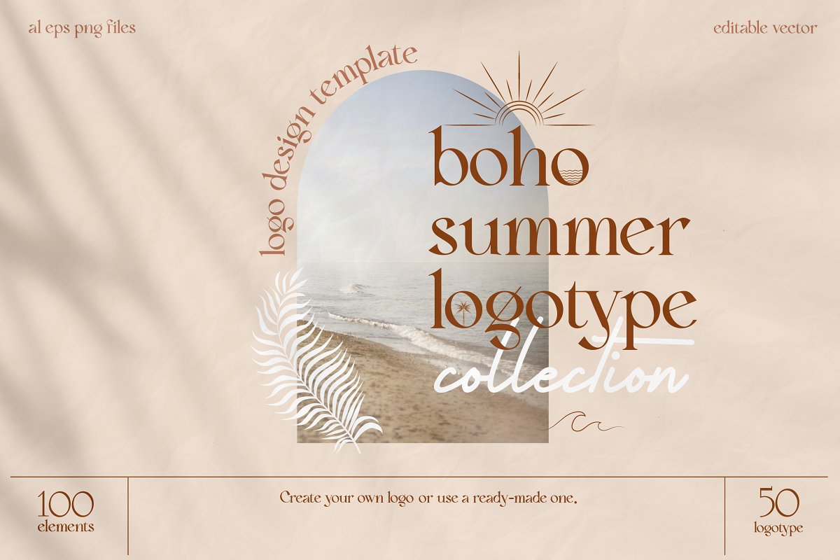 Mio Buono 夏季抽象创意时尚极简波西米亚风格标志构图设计元素包 Boho Summer Logo . 第1张