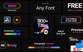 达芬奇预设：900多个全息霓虹液体渐变背景错版黑白动态文字标题排版包 Titles Pro v2.0