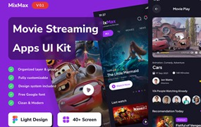 40+暗黑风格电影电视剧流媒体短视频APP应用程序UI界面设计Figma模板 MixMax – Movie Streaming Mobile App UI Kits