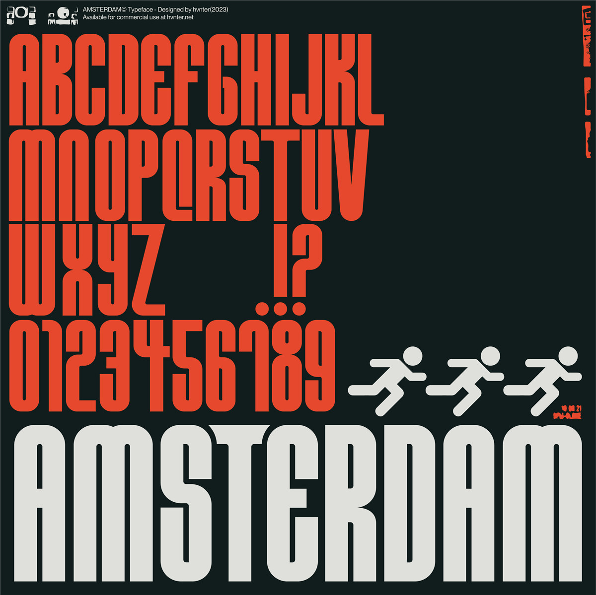 英文字体：科技未来赛博朋克机能标题排版logo装饰无衬线字体 HVNTER - AMSTERDAM , 第1张