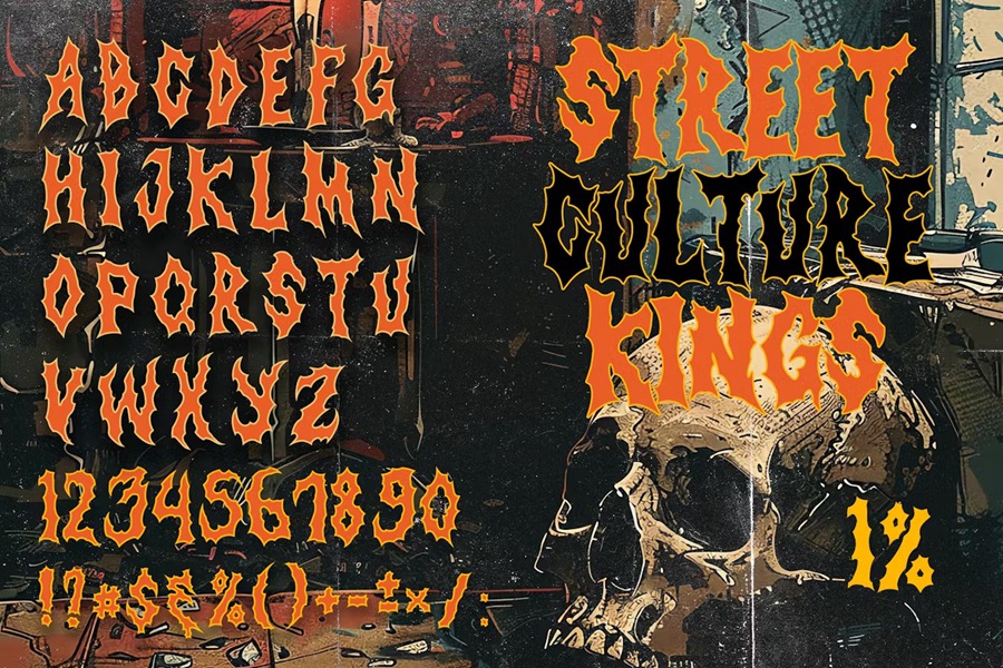 时尚复古金属品牌海报电影徽标设计y2k装饰英文字体安装包 Strange Mystery Horror Metal Display Font , 第8张