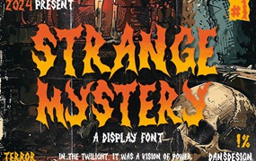 时尚复古金属品牌海报电影徽标设计y2k装饰英文字体安装包 Strange Mystery Horror Metal Display Font