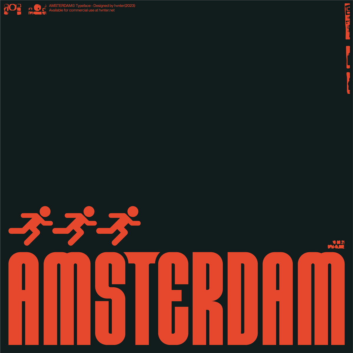 英文字体：科技未来赛博朋克机能标题排版logo装饰无衬线字体 HVNTER - AMSTERDAM , 第3张