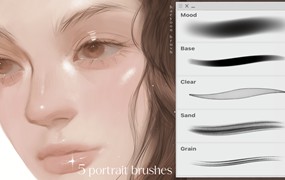 真实眉毛头发数字艺术绘画效果procreate笔刷画笔设计素材 HAEYOON Mini portrait brush set (5) for procreate