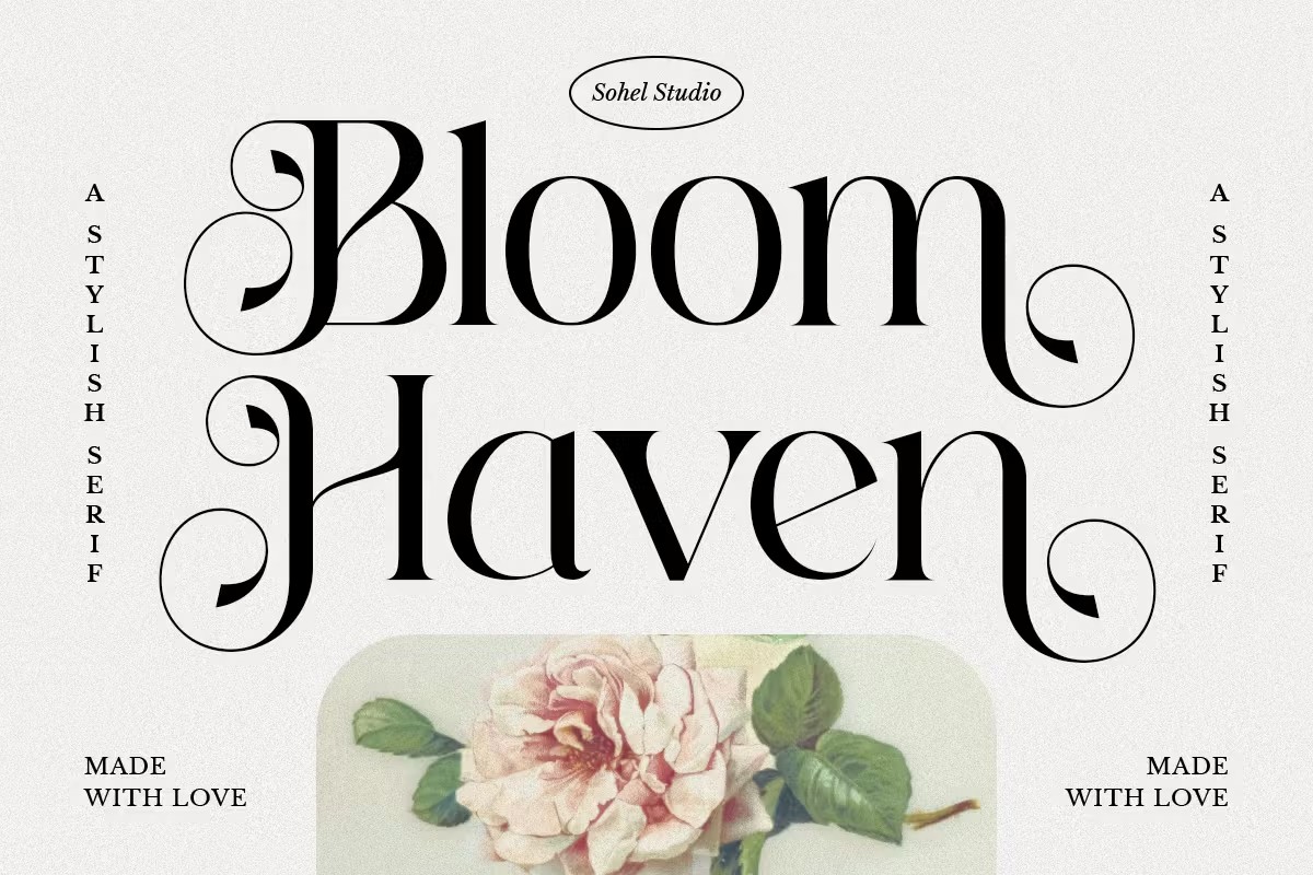 现代优雅品牌海报婚礼请柬设计衬线英文字体安装包 Bloom Haven – Modern Elegant Serif Typeface , 第1张